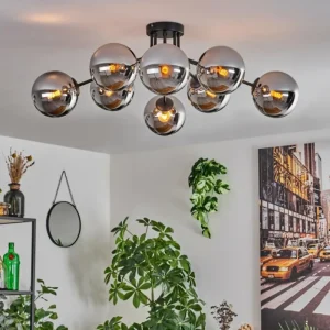 hofstein Gastor Plafonnier 87 cm Chrome, 8 lumières* Lampes En Verre