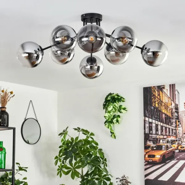 hofstein Gastor Plafonnier 87 cm Chrome, Clair, 8 lumières* Lampes En Verre