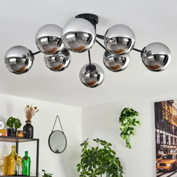 hofstein Gastor Plafonnier 87 cm Chrome, 8 lumières* Lampes En Verre