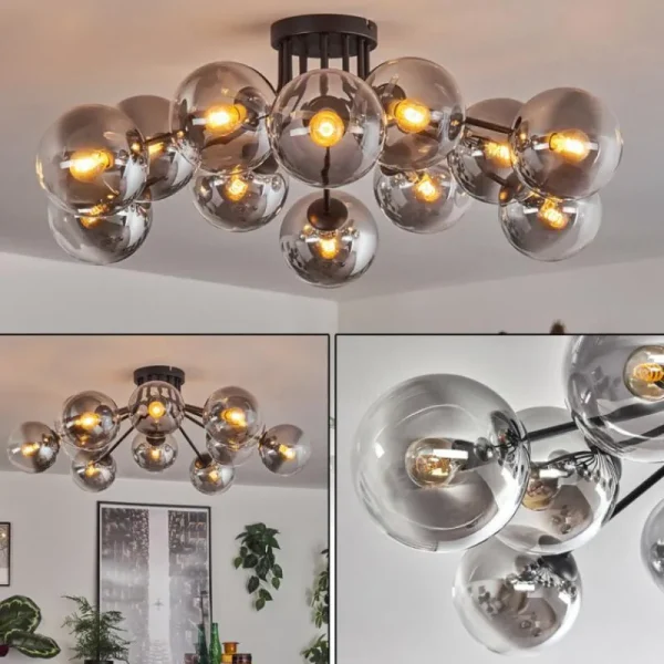 hofstein Gastor Plafonnier 91 cm Clair, Fumé, 12 lumières* Lampes Modernes