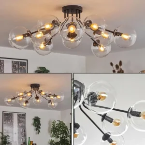 hofstein Gastor Plafonnier 83 cm Clair, 10 lumières* Lampes En Verre