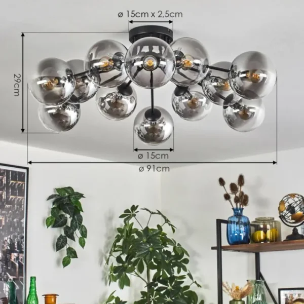 hofstein Gastor Plafonnier 91 cm Clair, Fumé, 12 lumières* Lampes Modernes