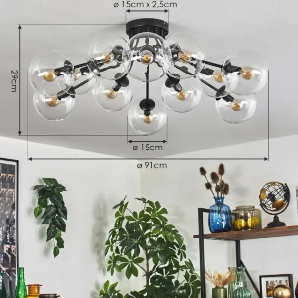 hofstein Gastor Plafonnier 91 cm Clair, 12 lumières* Lampes En Verre