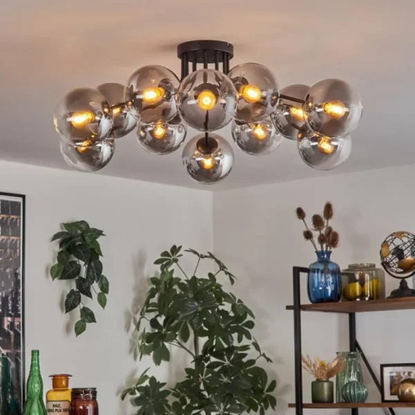 hofstein Gastor Plafonnier 91 cm Clair, Fumé, 12 lumières* Lampes Modernes