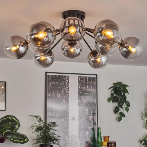 hofstein Gastor Plafonnier 91 cm Clair, Fumé, 12 lumières* Lampes Modernes