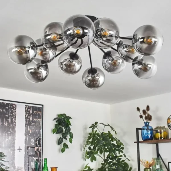 hofstein Gastor Plafonnier 91 cm Clair, Fumé, 12 lumières* Lampes Modernes
