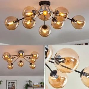 hofstein Gastor Plafonnier 87 cm Noir, 8 lumières* Lampes En Verre