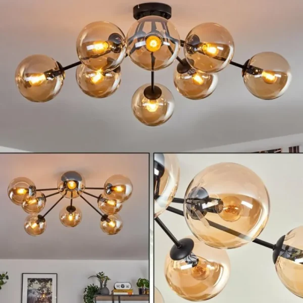 hofstein Gastor Plafonnier 87 cm Noir, 8 lumières* Lampes En Verre