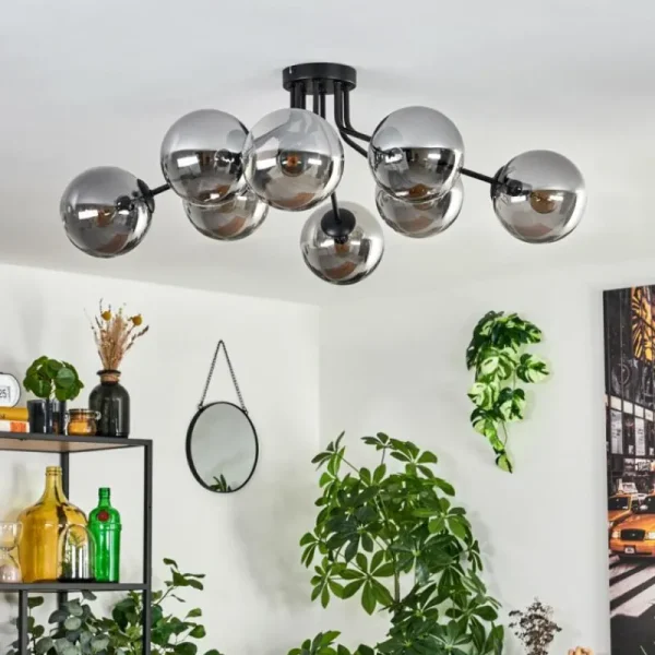 hofstein Gastor Plafonnier 87 cm Noir, 8 lumières* Lampes Modernes