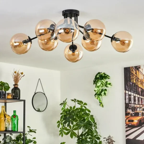 hofstein Gastor Plafonnier 87 cm Noir, 8 lumières* Lampes En Verre