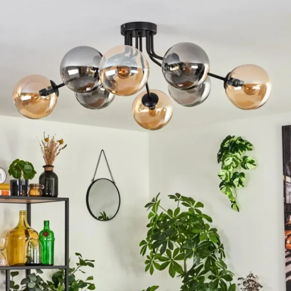 hofstein Gastor Plafonnier 87 cm Noir, 8 lumières* Lampes Modernes