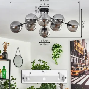 hofstein Gastor Plafonnier 87 cm Noir, 8 lumières* Lampes Modernes