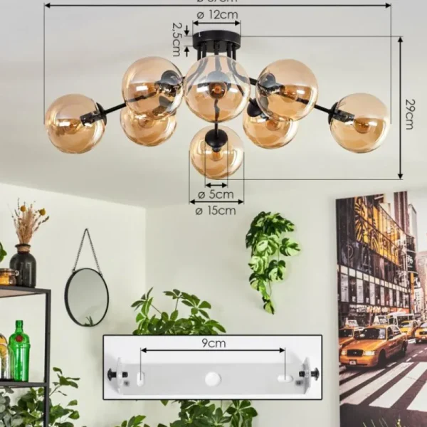 hofstein Gastor Plafonnier 87 cm Noir, 8 lumières* Lampes En Verre