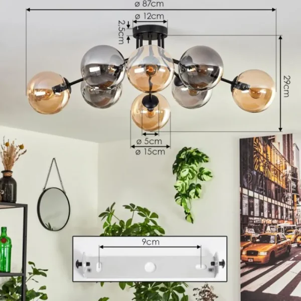 hofstein Gastor Plafonnier 87 cm Noir, 8 lumières* Lampes Modernes