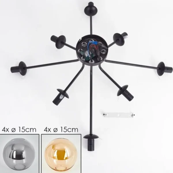 hofstein Gastor Plafonnier 87 cm Noir, 8 lumières* Lampes Modernes