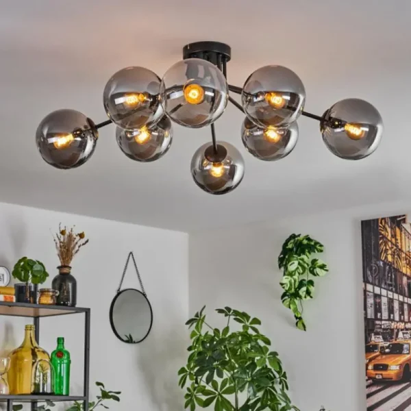 hofstein Gastor Plafonnier 87 cm Noir, 8 lumières* Lampes Modernes