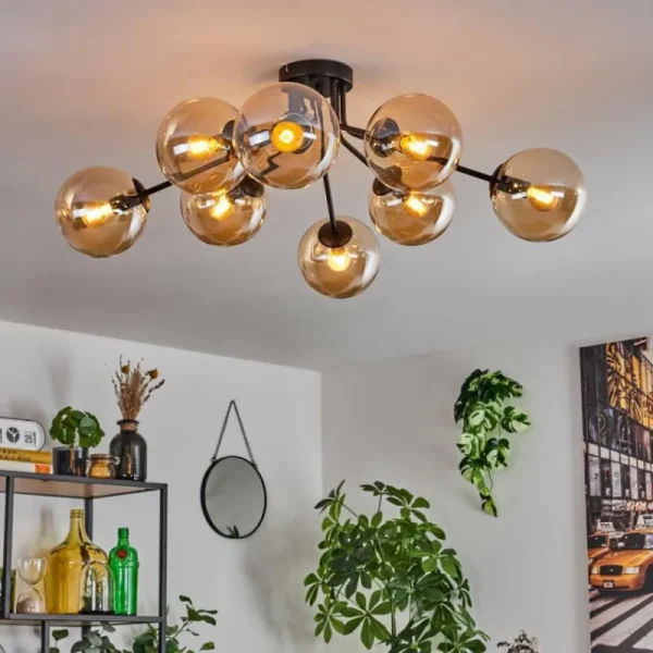 hofstein Gastor Plafonnier 87 cm Noir, 8 lumières* Lampes En Verre