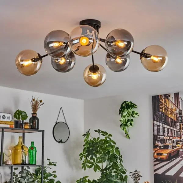 hofstein Gastor Plafonnier 87 cm Noir, 8 lumières* Lampes Modernes