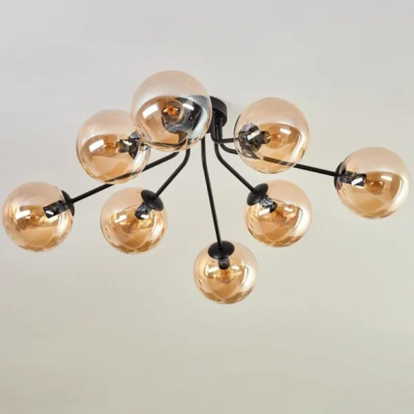 hofstein Gastor Plafonnier 87 cm Noir, 8 lumières* Lampes En Verre