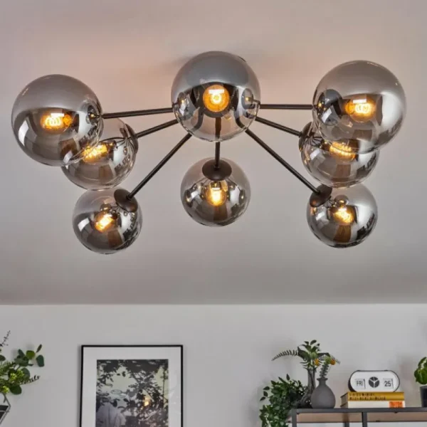 hofstein Gastor Plafonnier 87 cm Noir, 8 lumières* Lampes Modernes