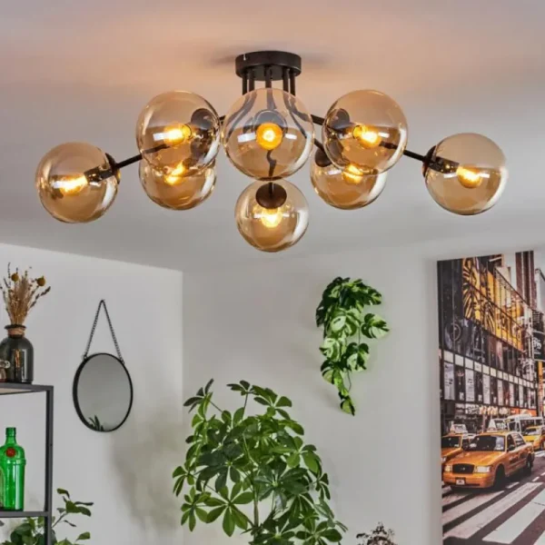 hofstein Gastor Plafonnier 87 cm Noir, 8 lumières* Lampes En Verre