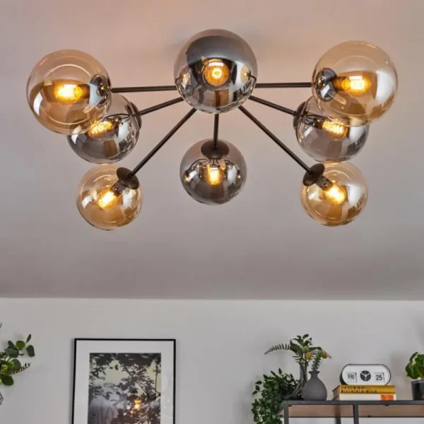 hofstein Gastor Plafonnier 87 cm Noir, 8 lumières* Lampes Modernes