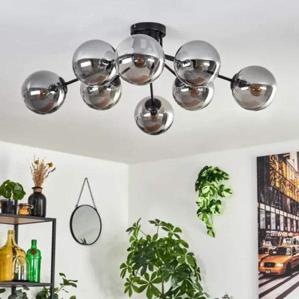 hofstein Gastor Plafonnier 87 cm Noir, 8 lumières* Lampes Modernes