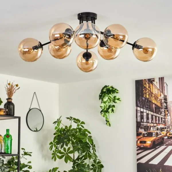 hofstein Gastor Plafonnier 87 cm Noir, 8 lumières* Lampes En Verre