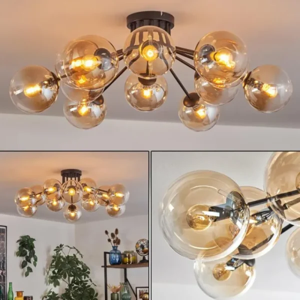 hofstein Gastor Plafonnier Ambre, Clair, 12 lumières* Lampes En Verre