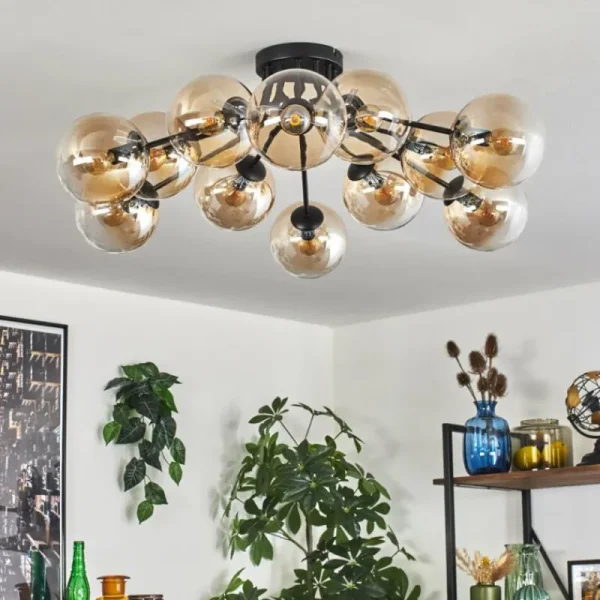 hofstein Gastor Plafonnier Ambre, Clair, 12 lumières* Lampes En Verre