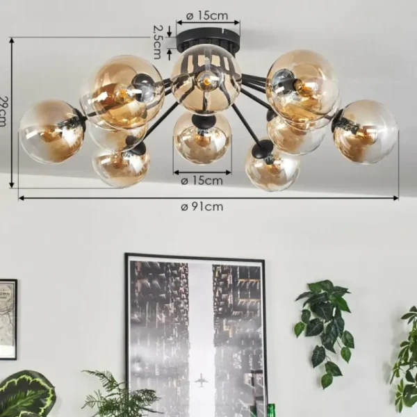hofstein Gastor Plafonnier Ambre, Clair, 12 lumières* Lampes En Verre