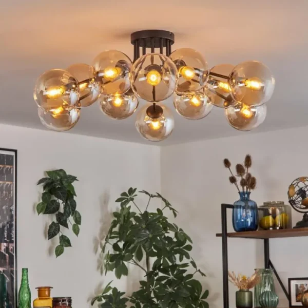 hofstein Gastor Plafonnier Ambre, Clair, 12 lumières* Lampes En Verre