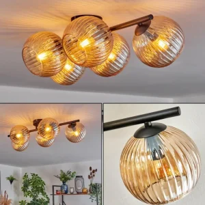 hofstein Gastor Plafonnier, Boule lumineuse Ambre, 5 lumières* Lampes Modernes