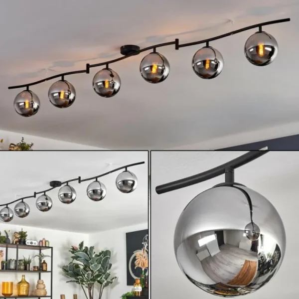 hofstein Gastor Plafonnier, Boule lumineuse Chrome, Fumé, 6 lumières* Lampes Modernes