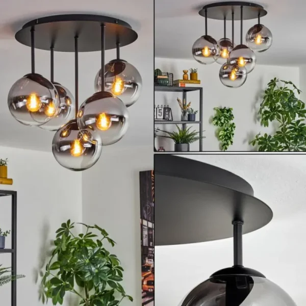 hofstein Gastor Plafonnier, Boule lumineuse 45 cm Chrome, Clair, Fumé, 5 lumières* Lampes Modernes