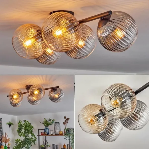 hofstein Gastor Plafonnier, Boule lumineuse Ambre, Clair, Fumé, 5 lumières* Lampes Modernes
