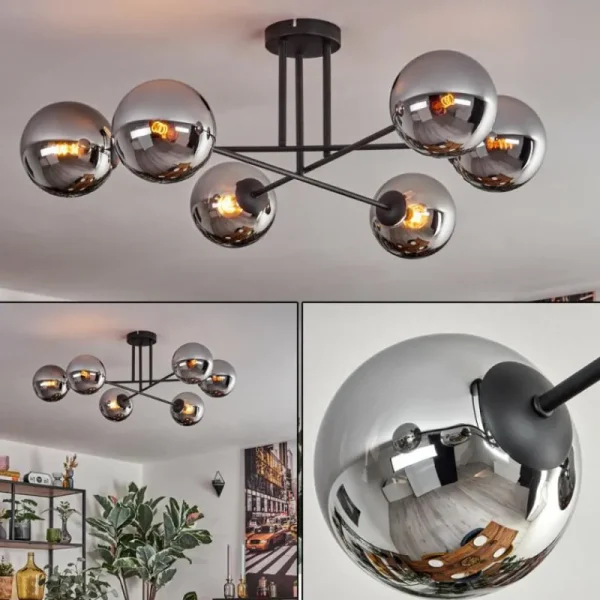 hofstein Gastor Plafonnier, Boule lumineuse 15 cm Chrome, Fumé, 6 lumières* Lampes Modernes