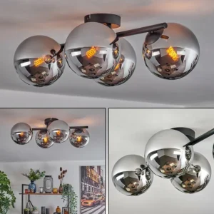 hofstein Gastor Plafonnier, Boule lumineuse Chrome, Fumé, 4 lumières* Lampes Modernes