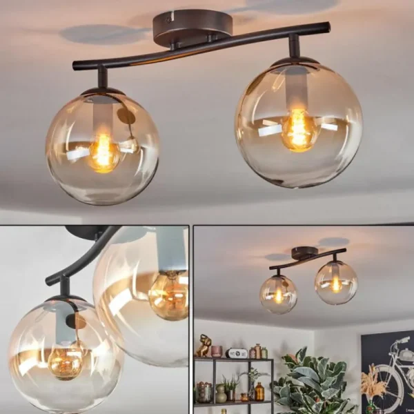 hofstein Gastor Plafonnier, Boule lumineuse Ambre, Clair, 2 lumières* Lampes En Verre