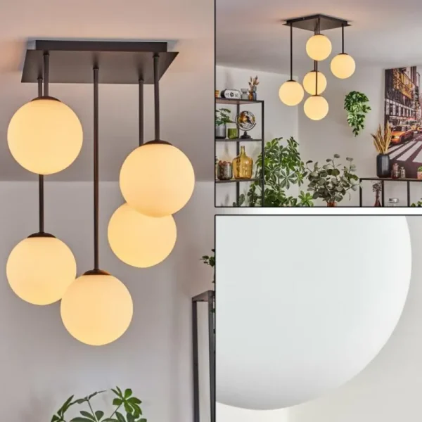 hofstein Gastor Plafonnier, Boule lumineuse Blanc, 5 lumières* Lampes En Verre