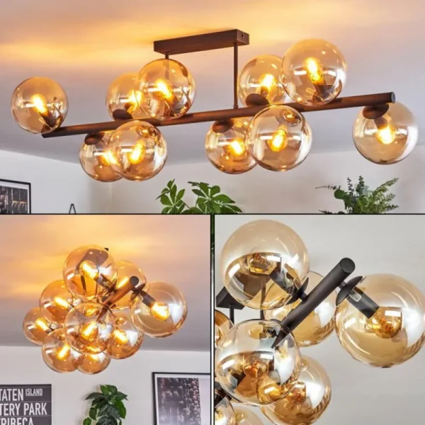 hofstein Gastor Plafonnier, Boule lumineuse Ambre, 10 lumières* Lampes En Verre
