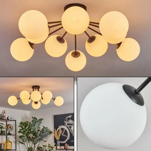 hofstein Gastor Plafonnier, Boule lumineuse 83 cm Blanc, 10 lumières* Lampes En Verre