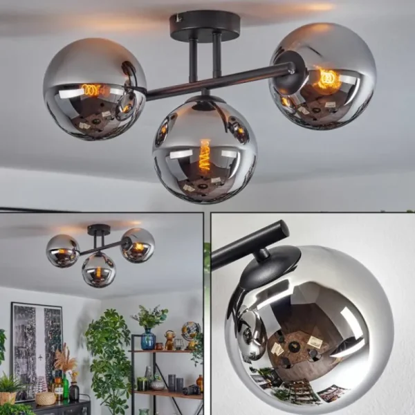 hofstein Gastor Plafonnier, Boule lumineuse Chrome, Fumé, 3 lumières* Lampes Modernes