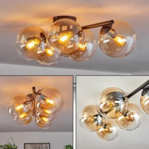 hofstein Gastor Plafonnier, Boule lumineuse Ambre, Clair, 5 lumières* Lampes En Verre