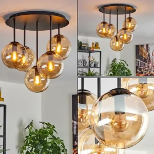 hofstein Gastor Plafonnier, Boule lumineuse 45 cm Ambre, 5 lumières* Lampes En Verre