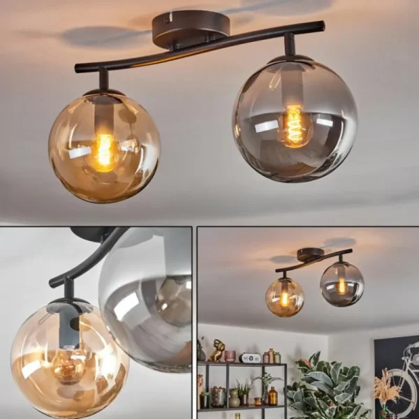 hofstein Gastor Plafonnier, Boule lumineuse Ambre, Fumé, 2 lumières* Lampes Modernes