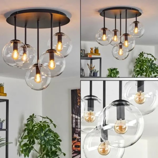 hofstein Gastor Plafonnier, Boule lumineuse 45 cm Clair, 5 lumières* Lampes En Verre