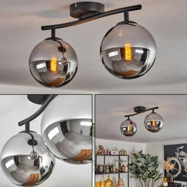 hofstein Gastor Plafonnier, Boule lumineuse Chrome, Fumé, 2 lumières* Lampes Modernes