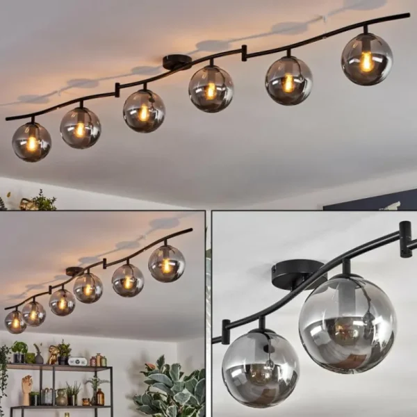 hofstein Gastor Plafonnier, Boule lumineuse Chrome, Fumé, 6 lumières* Lampes Modernes