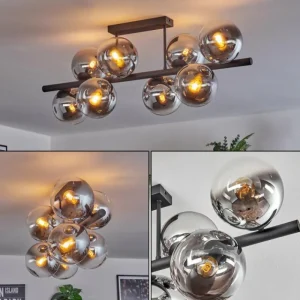 hofstein Gastor Plafonnier, Boule lumineuse Chrome, Clair, Fumé, 8 lumières* Lampes Modernes